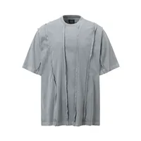 Jiayiku Men's  New High Street American Retro Fashion Brand Heavy Washed Raw Edge Patchwork Short-sleeved T-shirt For Men main image 3