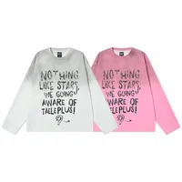 Jiayiku Men's  Spring New American Street Fashion Brand Base Shirt Washed Inkjet Graffiti T-Shirt Long Sleeve main image 5