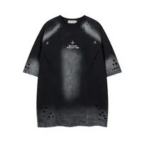 Jiayiku Summer Short-sleeved T-shirt Pure Cotton High Street American-style Functional Tide Brand Deconstruction Hole-washed Pure Cotton T-shirt Short-sleeved main image 2