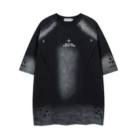 Jiayiku Summer Short-sleeved T-shirt Pure Cotton High Street American-style Functional Tide Brand Deconstruction Hole-washed Pure Cotton T-shirt Short-sleeved sku image 6