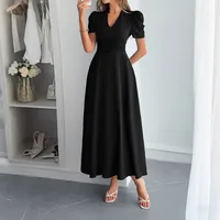 Women's Sheath Dress Elegant Classic Style V Neck Short Sleeve Solid Color Midi Dress Casual Daily sku image 6