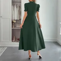 Women's Sheath Dress Elegant Classic Style V Neck Short Sleeve Solid Color Midi Dress Casual Daily main image 3