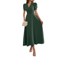 Women's Sheath Dress Elegant Classic Style V Neck Short Sleeve Solid Color Midi Dress Casual Daily main image 5