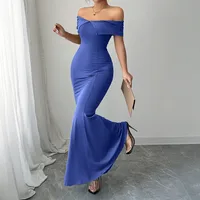 Women's Bodycon Dress Elegant Simple Style Strapless Short Sleeve Solid Color Maxi Long Dress Banquet Cocktail Party main image 4