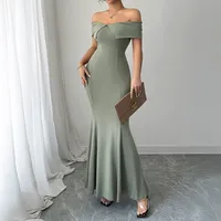 Women's Bodycon Dress Elegant Simple Style Strapless Short Sleeve Solid Color Maxi Long Dress Banquet Cocktail Party main image 2