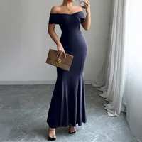 Women's Bodycon Dress Elegant Simple Style Strapless Short Sleeve Solid Color Maxi Long Dress Banquet Cocktail Party main image 3