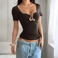 Women's T-shirt Short Sleeve T-Shirts Sexy Streetwear Solid Color main image 3