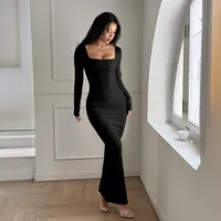 Women's Bodycon Dress Elegant Sexy U Neck Long Sleeve Solid Color Maxi Long Dress Banquet Party Cocktail Party main image 2
