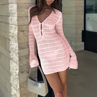 Women's Sheath Dress Casual Sexy V Neck Long Sleeve Solid Color Short Mini Dress Holiday Party Date main image 5