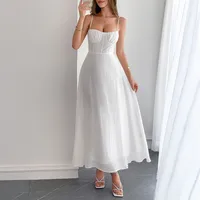 Men's Swing Dress Elegant Vacation Strap Sleeveless Solid Color Midi Dress Casual Daily Tea Party main image 5