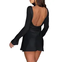 Women's Sheath Dress Elegant Classic Style Round Neck Long Sleeve Solid Color Short Mini Dress Date Tea Party main image 5