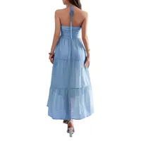 Women's Swing Dress Vacation Simple Style Halter Neck Sleeveless Solid Color Midi Dress Holiday Tea Party main image 2