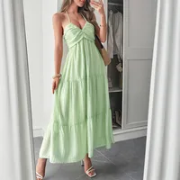 Women's Swing Dress Vacation Simple Style Halter Neck Sleeveless Solid Color Midi Dress Holiday Tea Party main image 4
