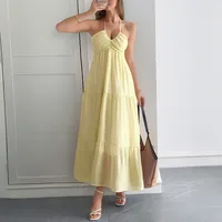 Women's Swing Dress Vacation Simple Style Halter Neck Sleeveless Solid Color Midi Dress Holiday Tea Party main image 5