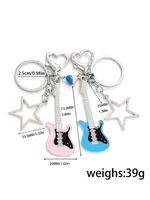 2 Pieces Cute Rock Punk Star Electric Guitar 304 Stainless Steel Alloy Unisex Heart Clasp Closure Keychain main image 2