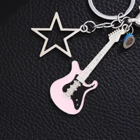 2 Pieces Cute Rock Punk Star Electric Guitar 304 Stainless Steel Alloy Unisex Heart Clasp Closure Keychain main image 4