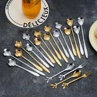 Stainless Steel Cherry Blossom Spoon Household Creative New Style Gold Long Handle Ice Spoon Coffee Mixing Spoon Dessert Spoon Tableware Wholesale main image 1