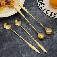 Stainless Steel Cherry Blossom Spoon Household Creative New Style Gold Long Handle Ice Spoon Coffee Mixing Spoon Dessert Spoon Tableware Wholesale main image 2