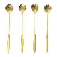 Stainless Steel Cherry Blossom Spoon Household Creative New Style Gold Long Handle Ice Spoon Coffee Mixing Spoon Dessert Spoon Tableware Wholesale main image 5