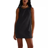 Women Summer Round Neck Sleeveless Backless Dress Casual Beach Sunny Cotton Linen Mini Dress main image 2
