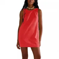 Women Summer Round Neck Sleeveless Backless Dress Casual Beach Sunny Cotton Linen Mini Dress main image 4