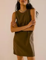 Women Summer Round Neck Sleeveless Backless Dress Casual Beach Sunny Cotton Linen Mini Dress sku image 16