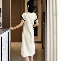European-style Summer Dress Women's Ice Silk Thin Letter Printed Split Long Dress Design Short-sleeved Slim-fit Slim-fit Home Dress sku image 10