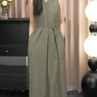 European-style Summer Dress Women's Ice Silk Thin Letter Printed Split Long Dress Design Short-sleeved Slim-fit Slim-fit Home Dress sku image 3
