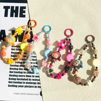 New Contrast Color Cartoon Doll Beaded Mobile Phone Chain Bag Hanging Bead Chain Keychain Accessories Live Same Style Hanging Chain main image 1