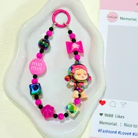 New Contrast Color Cartoon Doll Beaded Mobile Phone Chain Bag Hanging Bead Chain Keychain Accessories Live Same Style Hanging Chain main image 3