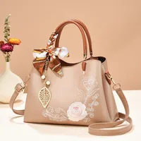 Bag Women's  New Fashion Handbag Large Capacity Embroidered Women's Bag Middle-aged Mother's Bag Shoulder Bag For Hair sku image 6