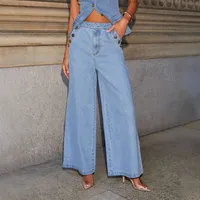 Fashion Temperament New Button Sleeveless Vest Wide-leg Jeans Denim Suit  In Stock main image 2