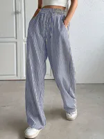 Europe And The United States  Foreign Trade Women's Clothing Explosions Independent Station    Striped Casual Pants Straight Pants sku image 7
