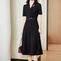 Senior Sense Interview Short-sleeved Professional Suit Dress Women's Summer High-end Temperament Mid-length Dress Formal Overalls sku image 1