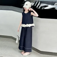 Girls Summer Suit  New Big Children's Western Style New Thin Sleeveless Tencel Denim Two-piece Set For Little Girls main image 1