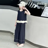Girls Summer Suit  New Big Children's Western Style New Thin Sleeveless Tencel Denim Two-piece Set For Little Girls main image 2