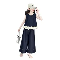 Girls Summer Suit  New Big Children's Western Style New Thin Sleeveless Tencel Denim Two-piece Set For Little Girls main image 5