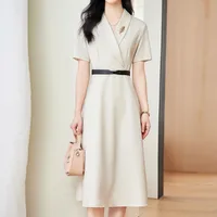 Senior Sense Interview Short-sleeved Professional Suit Dress Women's Summer High-end Temperament Mid-length Dress Formal Overalls sku image 21