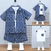 Boys' Summer Short-sleeved Suit  New Baby Online Popular Casual Clothes Children's Holiday Style Shirt Three-piece Set main image 1