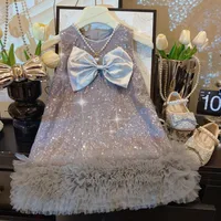 Girl's Summer Dress  New Dress Children's Sequin Bow Vvest Dress New Princess Dress sku image 4