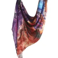 New Watercolor Series Satin Polyester Cotton Shawl Printed Scarf Ethnic Scarf Women Scarf 180*80 sku image 28