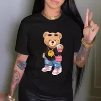 Foreign Trade In Stock Summer Printing Fashion Cool Bear Printing T-shirt Short Sleeve Round Neck Casual Top Summer Women's Clothing main image 1