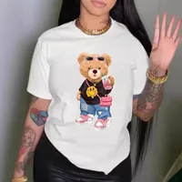 Foreign Trade In Stock Summer Printing Fashion Cool Bear Printing T-shirt Short Sleeve Round Neck Casual Top Summer Women's Clothing main image 2