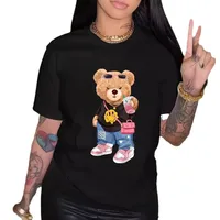 Foreign Trade In Stock Summer Printing Fashion Cool Bear Printing T-shirt Short Sleeve Round Neck Casual Top Summer Women's Clothing main image 5