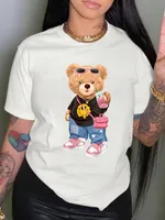 Foreign Trade In Stock Summer Printing Fashion Cool Bear Printing T-shirt Short Sleeve Round Neck Casual Top Summer Women's Clothing sku image 8
