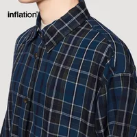 Inf Men's Wear | Blue And Black Plaid Shirt  Autumn And Winter New Trendy Brand American Style Cardigan Without Flap Pocket Pantss Can Be Worn Inside Or Outside main image 3