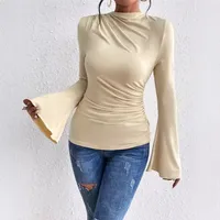 Autumn And Winter New All-match Pleated    Design Sense Horn Sleeve Collar Slim T-shirt main image 1
