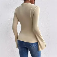 Autumn And Winter New All-match Pleated    Design Sense Horn Sleeve Collar Slim T-shirt main image 2