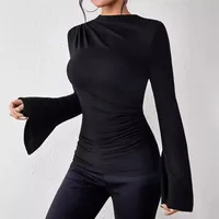 Autumn And Winter New All-match Pleated    Design Sense Horn Sleeve Collar Slim T-shirt main image 3