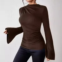 Autumn And Winter New All-match Pleated    Design Sense Horn Sleeve Collar Slim T-shirt main image 4